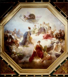 A França, no meio dos reis legisladores e jurisconsultos franceses, recebe a Carta Constitucional de Luís XVIII, tecto da sala Camondo, Louvre, Paris