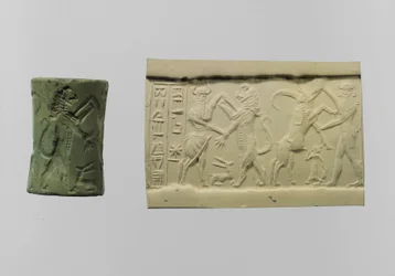 Selo cilíndrico de combate com impressão moderna c.2250-2150 a.C. (albite)