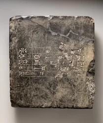 Tabuinha cuneiforme cassita com inscrição dedicatória(?) suméria de Ekur, c. século XVI-XV a.C. (mármore negro)