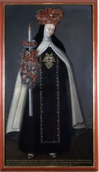 Irmã Maria Bárbara de São José, coroada de flores, Convento das Carmelitas, Puebla, México