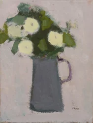 Flores brancas, jarro cinzento, 2017 (óleo sobre linho)