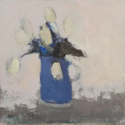 Jarro azul de tulipas brancas, 2017 (óleo sobre linho)