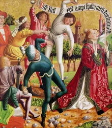 O apedrejamento de Santo Estêvão, do Retábulo de Santo Estêvão, c.1470
