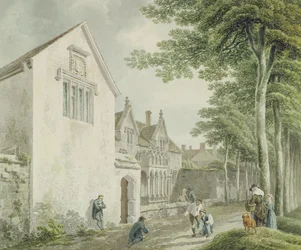 Casas de Esmolas no Cemitério de St. Cuthbert, Wells (wc und ink on paper)