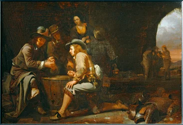 Soldados a brincar numa gruta transformada em casa de guarda. 1649 ...