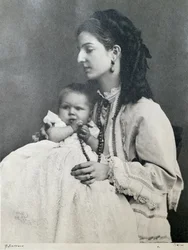 A Rainha Margarida de Saboia com o seu filho Victor Emmanuel