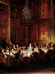 Jantar do Príncipe Louis François de Conti, Palácio do Templo" Detalhe. Pintura de Michel Barthelemy Ollivier (1712-1784) 1766 Sol. 0,56x0,71 Versailles, musee du chateau