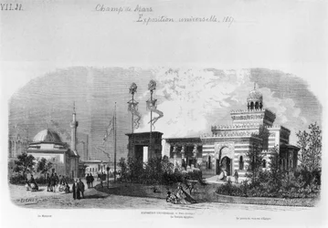 As seções estrangeira e oriental da exposição universal no Champ-de-Mars em Paris, junho de 1867