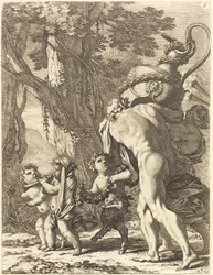 Bacanal com figuras carregando um vaso