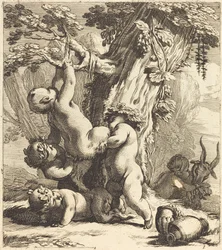 Putti e faunos escalando uma videira