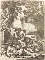 Putti com uvas e uma bacante sentada