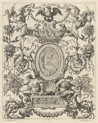 Painel Ornamental encimado por uma águia e o lema NATOS ET NOSTRA TUEMUR