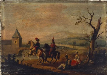 Militares numa paisagem, entre 1751 e 1800 (óleo sobre madeira)