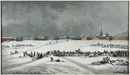 Vue de la forteresse Pierre et Paul (Pedro e Paulo) - Vista da Fortaleza de Pedro e Paulo - Michel Francois Damam-Demartrait (1763-1827). Aquatint