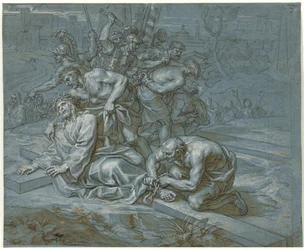 Cristo despiu-se na cruz, c.1680 (caneta e tinta sobre giz e lápis sobre papel)