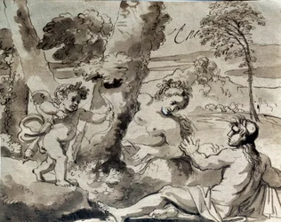 Amor, um pastor e uma ninfa. Desenho de Michel Corneille (1642-1708)