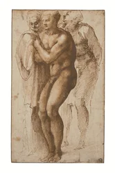 Um homem nu (segundo Masaccio) e duas figuras atrás dele (caneta e dois tons de tinta castanha, lavagem castanha, marca de água)