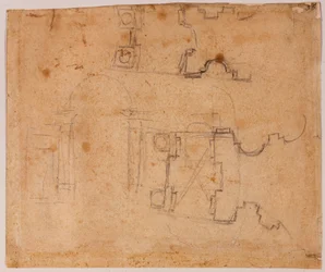 Alçado arquitetónico e planta de pormenor de San Giovanni dei Fiorentini