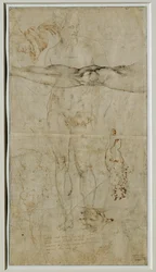 Vários estudos de figuras, inscrição baseada num soneto de Petrarca, cerca de 1506 ...