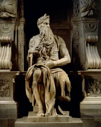Itália, Roma, Basílica de São Pedro, Moisés, detalhe do Túmulo de Júlio II, cerca de 1515, de Miguel Ângelo (1475-1564)