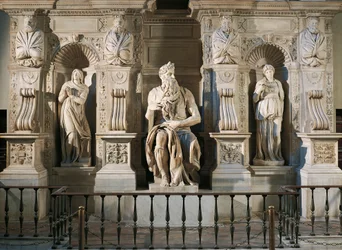 Itália, Roma, Basílica de São Pedro, Raquel, Moisés e Léia, detalhe do túmulo de Júlio II, cerca de 1515, de Michelangelo (1475-1564)
