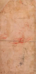 Estudo preparatório para a punição de Haman (giz vermelho e carvão sobre papel) (verso)