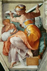 Profetas e sibilas: Sibila líbia, tecto da Capela Sistina no Vaticano, 1508-1512