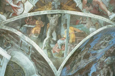 Capela Sistina Teto: Haman (spandrel) (pré restauração)