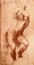 Estudo para uma das figuras do Juízo Final, desenho de Michelangelo. Gallerie dellAccademia, Veneza