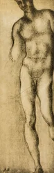 Estudo de uma figura masculina, desenho de Michelangelo. Casa Buonarroti, Florença