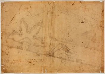 Estudo de figura por outra mão e inscrição manuscrita