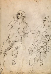 Estudo de algumas figuras nuas; desenho de Michelangelo. O louvre, paris