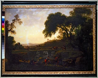 Paisagem com uma ponte e camponeses, vacas e cabras (tela)