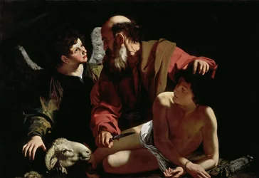 Abraão Sacrificando Isaac por Caravaggio, Michelangelo (1571-1610). Óleo sobre tela, ca 1597-1599, Dimensão : 116x173. Coleção Barbara Piasecka Johnson