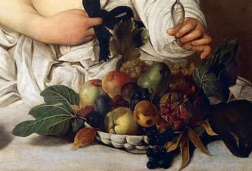 Baco, detalhe com tigela de fruta, c.1589 (óleo sobre tela)