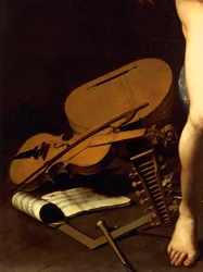 Representação de instrumentos musicais, detalhe de Amor Victorious, c.1602 (óleo sobre tela)