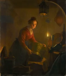 Woman in a Kitchen by Candlelight, c.1830 (óleo sobre painel)