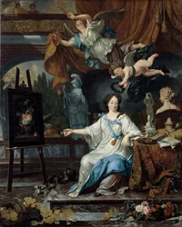 Retrato alegórico de uma mulher, provavelmente Rachel Ruysch (1664-1750)