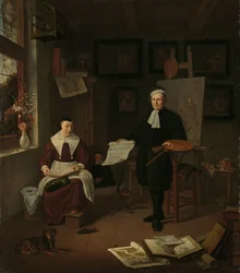 Retrato de Michiel Comans (1614-1687), calígrafo, gravador, pintor e mestre-escola, com sua terceira esposa Elisabeth van der Mersche