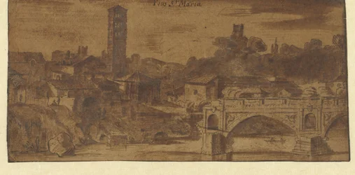 Vista da S. Maria em Cosmedin, do Templo Vesta e da Ponte S. Maria em Roma