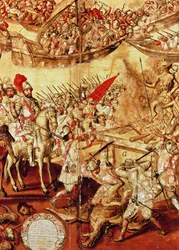 Conquista do México, um de uma série de 24 painéis