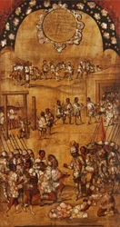 The Conquest of Mexico, Painel III, c.1696-1715 (pintura sobre madeira)