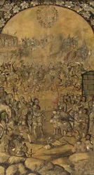A Conquista do México por Hernán Cortes par González, Miguel e Juan (em atividade no final do 17º cen.).