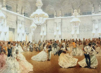 Baile na sala de concertos do Palácio de Inverno durante a visita oficial de Nasir al-Din Shah em maio