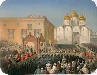 Procissão da czarina Alexandra Feodorovna à Catedral da Dormição, Moscou, 1856