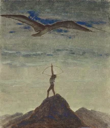 O Signo de Sagitário (do Ciclo "Zodíaco") par Ciurlionis, Mikalojus Konstantinas (1875-1911). Tempera sobre papel, tamanho : 35,3x30,1