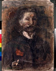 Auto-retrato - Trabalho de Mikhail Alexandrovich Vrubel (Vroubel) (1856-1910), carvão vegetal, pastel e giz vermelho sobre cartão