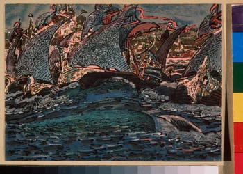 Barcos à Vela - Obra de Mikhail Alexandrovich Vrubel (Vrubel) (1856-1910), aguarela e tinta sobre papel