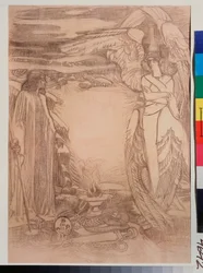 Illustration pour le poema Prophete de Alexandre Pouchkine (1799-1837) (ilustração para o poema Prophet de A Pushkin) - Dessin de Mikhail Alexandrovich Vrubel (Vroubel) (1856-1910), sanguine sur papier