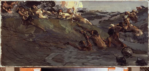 Jogando Náiades e Tritões - Pintura de Mikhail Alexandrovich Vrubel (Vrubel) (1856-1910), óleo sobre tela